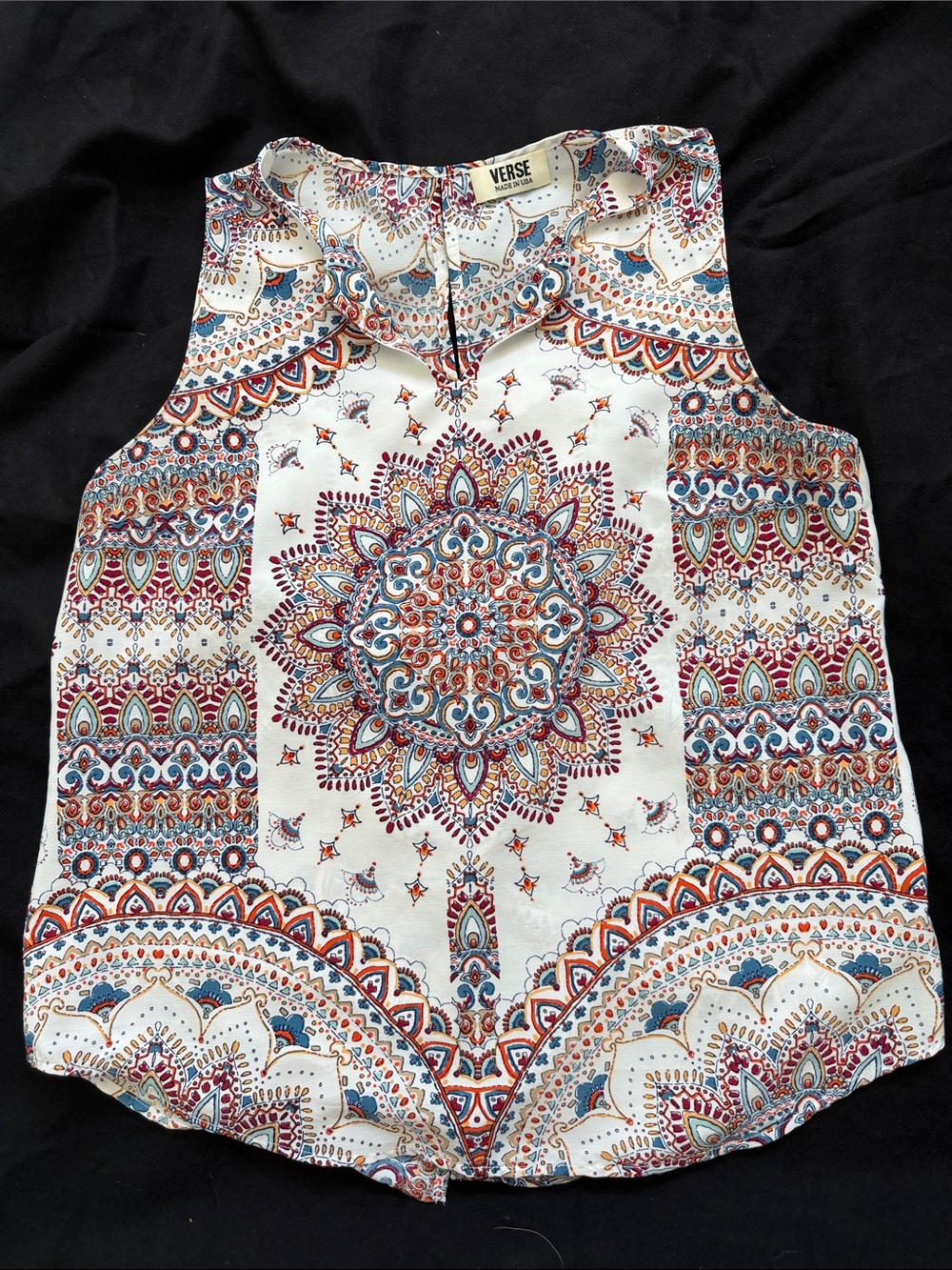Verse Sleeveless Medallion-Print Blouse in White Multi